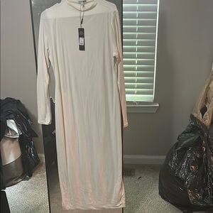 Fashion Nova Cream Tan Long Sleeve Sheath Dress